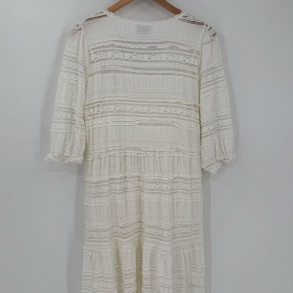 A Collective Story Tiered Button Front Maxi Dress Women Large White Whimsical - Picture 6 of 11